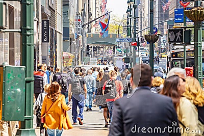 New York, streets. High buildings and crowd walking Editorial Stock Photo