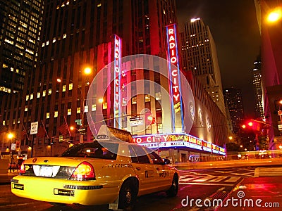 New York Taxi outside Radio City Music Hall Editorial Stock Photo