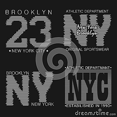 New York typography graphics set. Brooklyn print for t-shirt, design of athletic clothes. Stamp for sport original apparel. Vector Vector Illustration