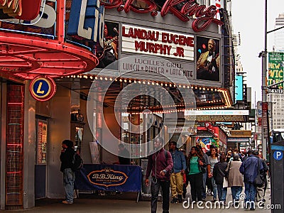 New York - United States, People walking in the street and King Blues Club & Grill in New York Editorial Stock Photo