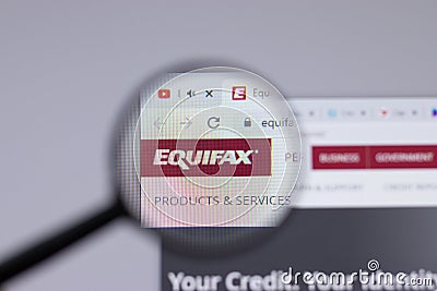 New York, USA - 26 April 2021: Equifax logo close-up on website page, Illustrative Editorial Editorial Stock Photo