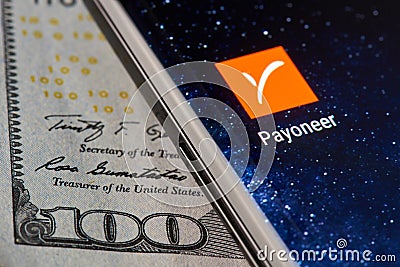 Payoneer icon app on smartphone Editorial Stock Photo