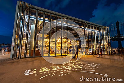 New York, USA - Jane`s Carousel on the bank of Hudson river Editorial Stock Photo