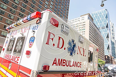 NEW YORK, USA - AUGUST 20, 2014: FDNY Ambulance in Manhattan pro Editorial Stock Photo