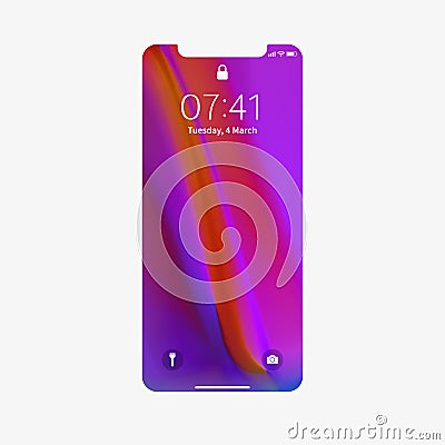 New York, USA - August 22, 2018: frameless full screen mockup mock-up smartphone isolated on white background. EPS10 Vector Illustration