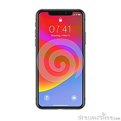 New York, USA - August 22, 2018: realistic new black phone. Frameless full screen mockup mock-up smartphone isolated on white Vector Illustration