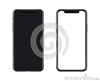 New York, USA - August 22, 2018: realistic new black phone. Frameless full screen mockup mock-up smartphone isolated on Vector Illustration