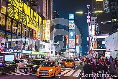 New york,usa,09-03-17: famous,Time squre at night with crowds Editorial Stock Photo