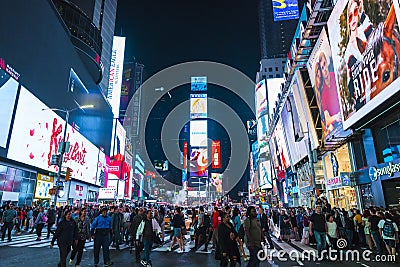 New york,usa,09-03-17: famous,Time squre at night with crowds Editorial Stock Photo