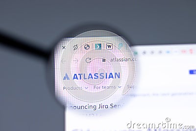 New York, USA - 15 February 2021: Atlassian website in browser with company logo, Illustrative Editorial Editorial Stock Photo