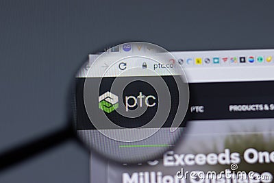 New York, USA - 17 February 2021: PTC Parametric Technology Corporation logo close up on website page, Illustrative Editorial Editorial Stock Photo