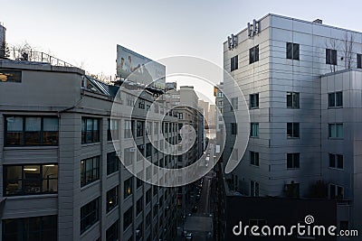 New York USA - January 21 2021: A view of Dumbo neighborhood in Brooklyn and its buildings in perspective Editorial Stock Photo