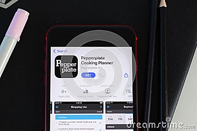 New York, USA - 1 June 2021: Pepperplate Cooking Planner mobile app logo on phone screen, close-up icon, Illustrative Editorial Editorial Stock Photo