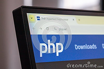 New York, USA - March 30, 2025: PHP official programming language website homepage displayed on computer monitor with Editorial Stock Photo