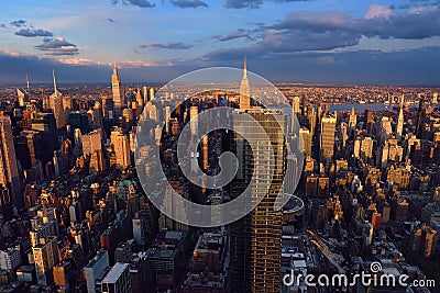 New York, USA - May 11, 2021: New York City Manhattan sunset skyline panorama view. Stunning and magnificent view of famous city Editorial Stock Photo