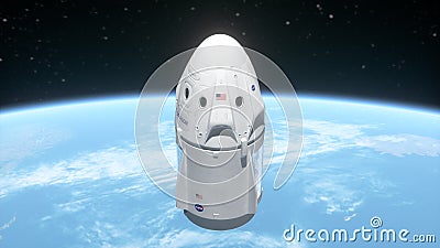 New york, USA - May 31, 2020: Crew dragon cargo spacecraft in earth orbit. Spacex Editorial Stock Photo
