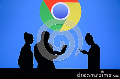 NEW YORK, USA, 25. MAY 2020: Google Chrome web browser developed by Google Group of business people chat on mobile phone and Editorial Stock Photo