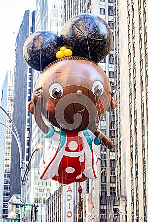 Annual Thanksgiving Macys parade with inflated Ada Twist Scientist character Editorial Stock Photo