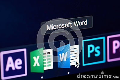 Microsoft word icon on screen Editorial Stock Photo