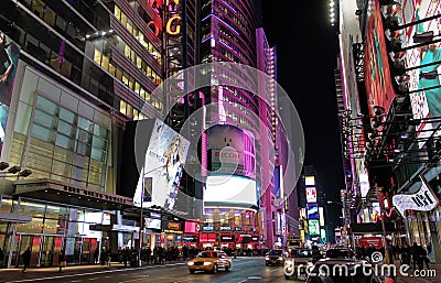 Times square busy with pedestrians and commotion in New-York Editorial Stock Photo