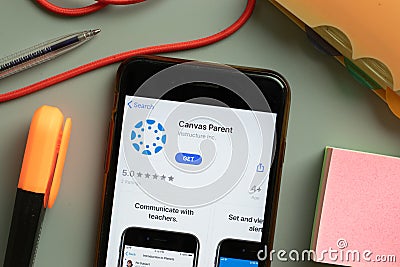 New York, USA - 29 September 2020: Canvas Parent mobile app logo on phone screen close up, Illustrative Editorial Editorial Stock Photo