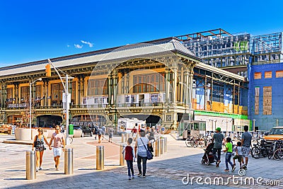 Lower Manhattan and Staten Island Ferry terminal with people and Editorial Stock Photo