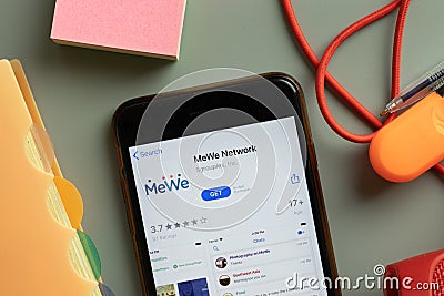 New York, USA - 28 September 2020: MeWe Network mobile app logo on phone screen close up, Illustrative Editorial Editorial Stock Photo