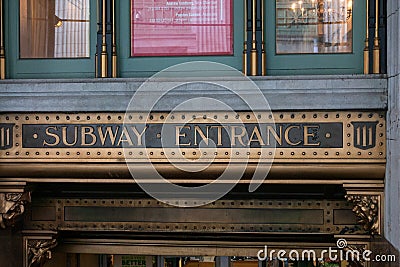 Signboard of subway entrance in city Editorial Stock Photo