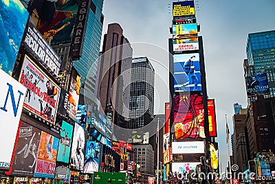 View of the Bright Lights, Big City of Times Square at dusk Editorial Stock Photo