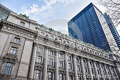 New York, USA. Street view, buildings and life around Battery Park. Editorial Stock Photo