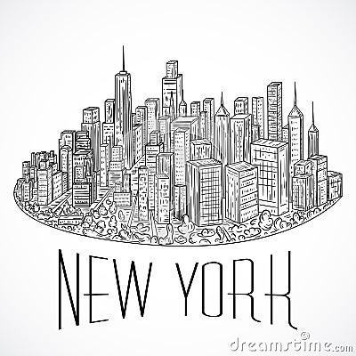 New York. Vintage hand drawn city landscape. Vector illustration Vector Illustration