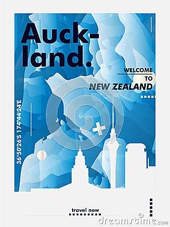 New Zealand Auckland skyline city gradient vector poster Vector Illustration