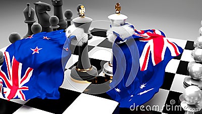 New Zealand Australia crisis, clash, conflict and debate between those two countries that aims at a trade deal or dominance Cartoon Illustration