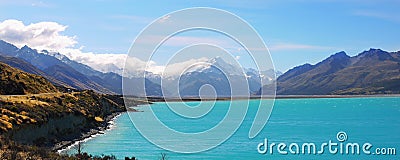 New Zealand, Beautiful Lake and Mountains Landscape Stock Photo