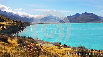 New Zealand, Beautiful Lakes and Landscape Stock Photo