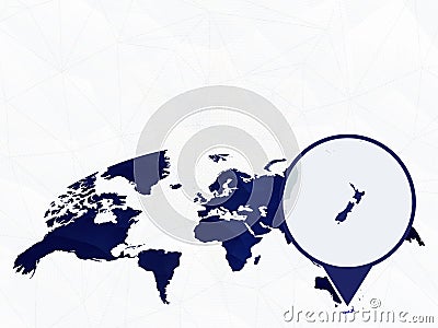 New Zealand detailed map highlighted on blue rounded World Map Vector Illustration