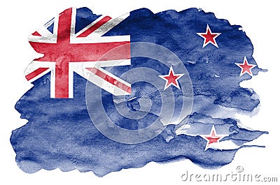 New Zealand flag is depicted in liquid watercolor style isolated on white background Stock Photo