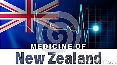 New Zealand flag and heartbeat line illustration. Medicine of New Zealand with country name Cartoon Illustration