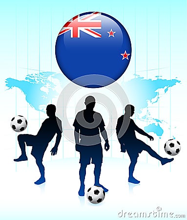 New Zealand Flag Icon with Soccer Team Stock Photo