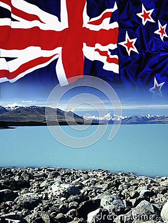 New Zealand - Flag - Mount Cook Stock Photo