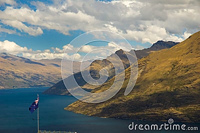 New Zealand flag with mountain Stock Photo