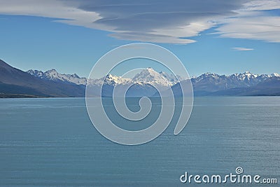 New Zealand, Lake Pukaki and Mount Cook. Stock Photo