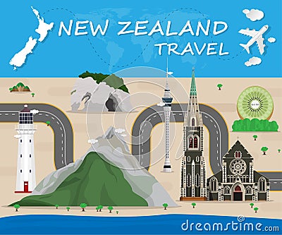 New Zealand Landmark Global Travel And Journey Infographic Vector Illustration