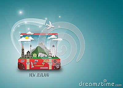 New Zealand Landmark Global Travel And Journey paper background. Vector Illustration