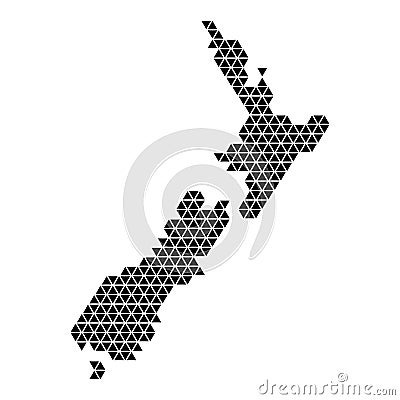 New Zealand map abstract schematic from black triangles repeating pattern geometric background with nodes. Vector illustration Cartoon Illustration