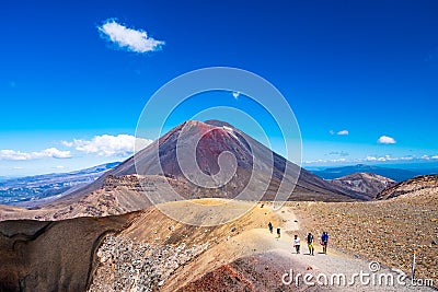 New Zealand, North Island, A group of people trekking in Beautiful Landscape of Tongariro Crossing track on a beautiful day Editorial Stock Photo