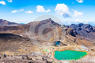 New Zealand, North Island, A group of people trekking in Beautiful Landscape of Tongariro Crossing track on a beautiful day Editorial Stock Photo