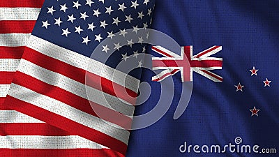 New Zealand and Usa Flag - 3D illustration Two Flag Cartoon Illustration