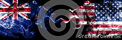 New Zealand vs United States of America, American, USA smoky mystic flags placed side by side. Thick colored silky abstract smoke Stock Photo