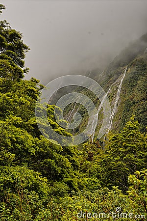 New Zealand Waterfalls near Homer Tunnel Stock Photo